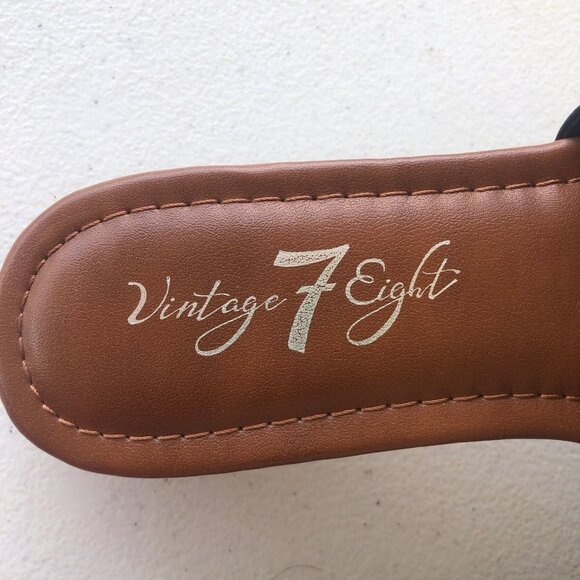 Vintage 7 Eight Apply Slip-On Black Sandal Demi Wedge Size 7 1/2 M - Picture 2 of 12